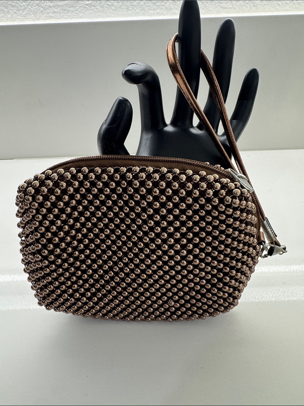 Source Unknown Metallic Bronze Beaded Wristlet wallet.